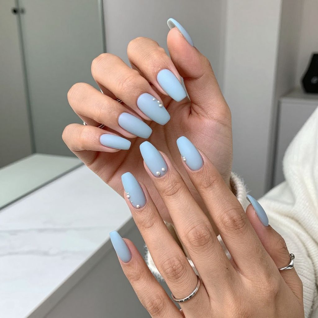 Frosted Light Blue with Pearl Accents