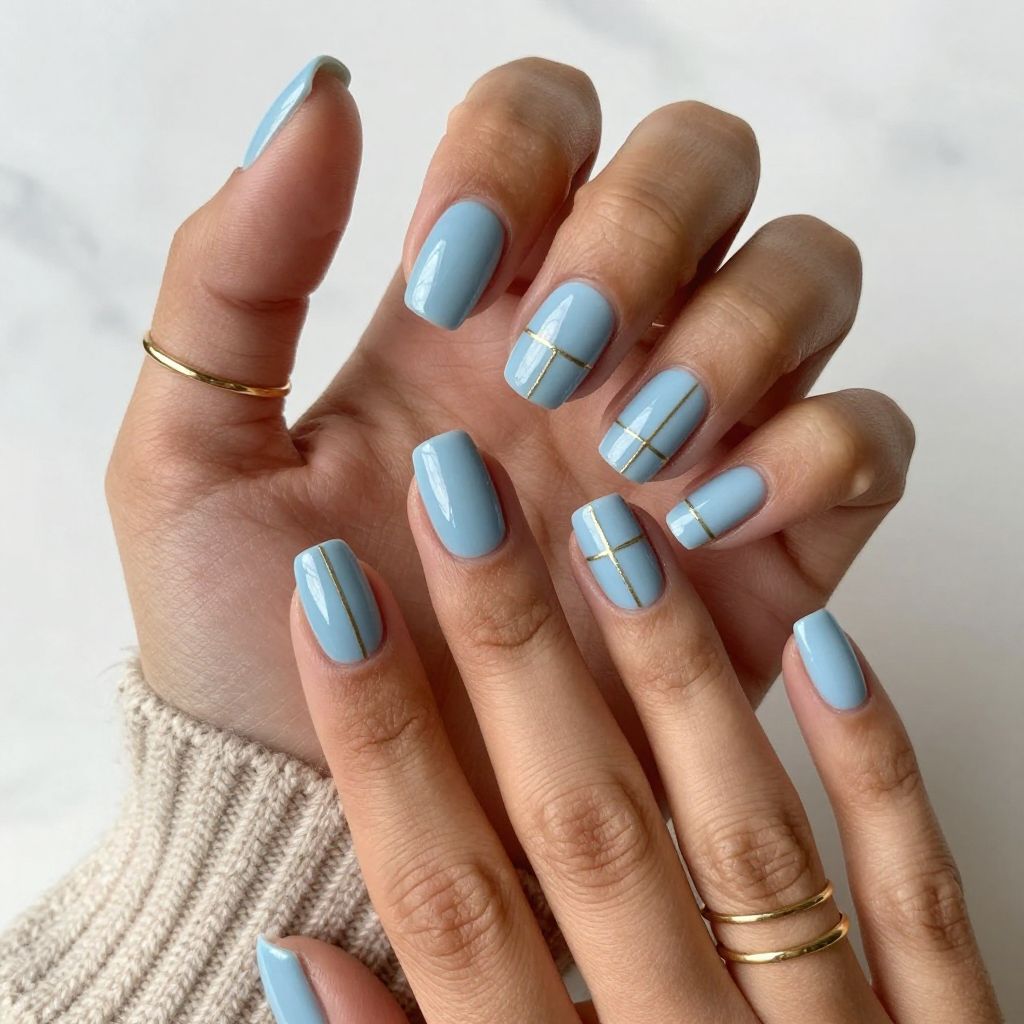 Sky Blue and Gold Minimalist Lines