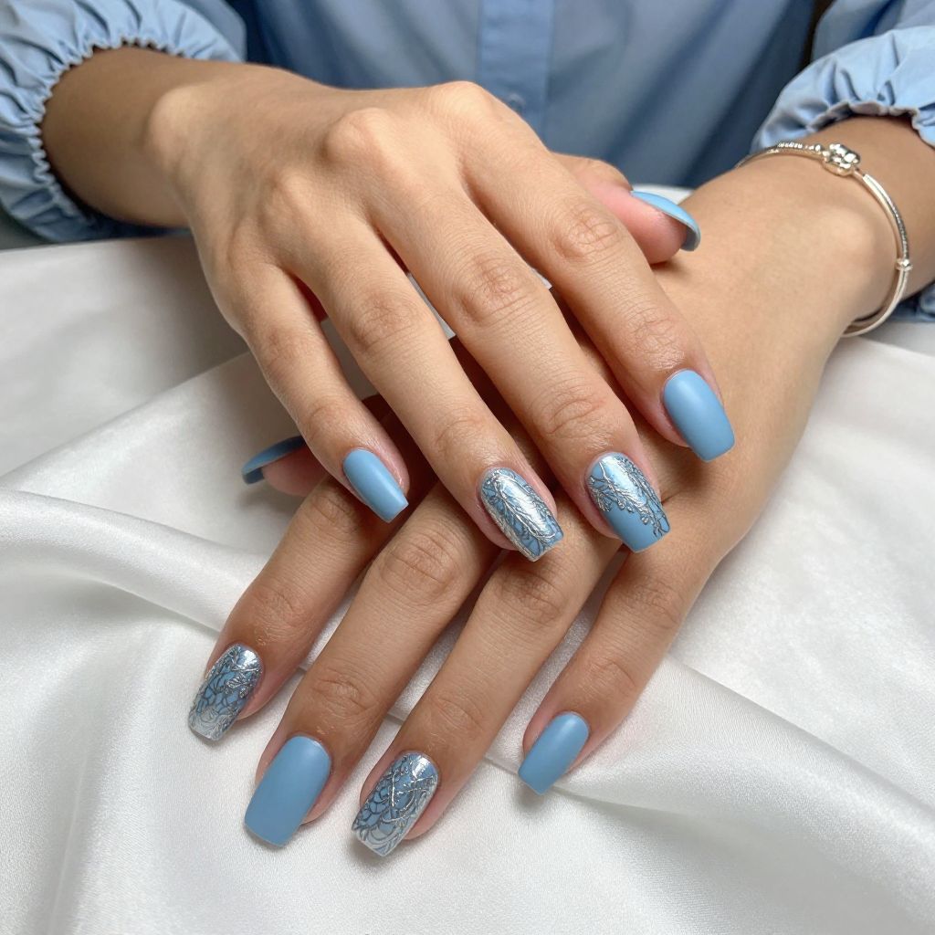 Silver Lace Over Sky Blue