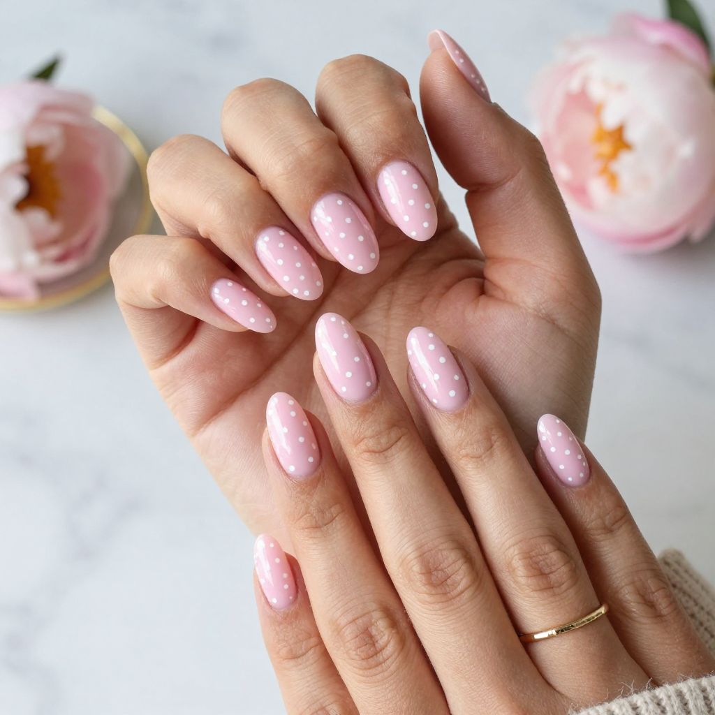 Pastel Pink with White Polka Dots
