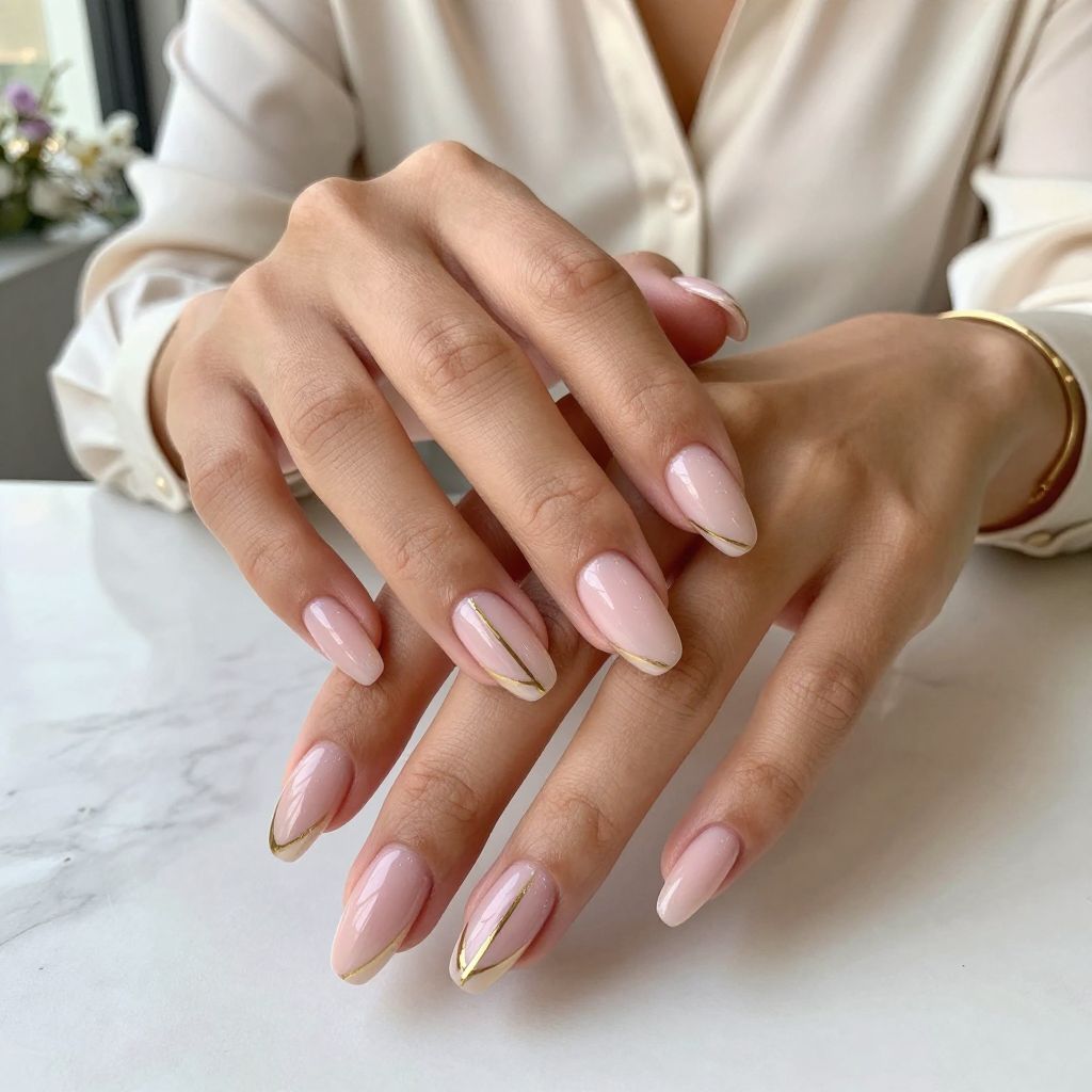 Soft Pink Base with Gold Stripes