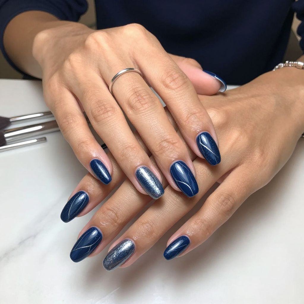 Midnight Blue Marble with Silver Glitter