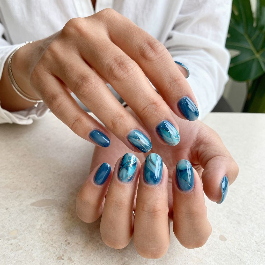 Ocean Blue Marble with Silver Streaks