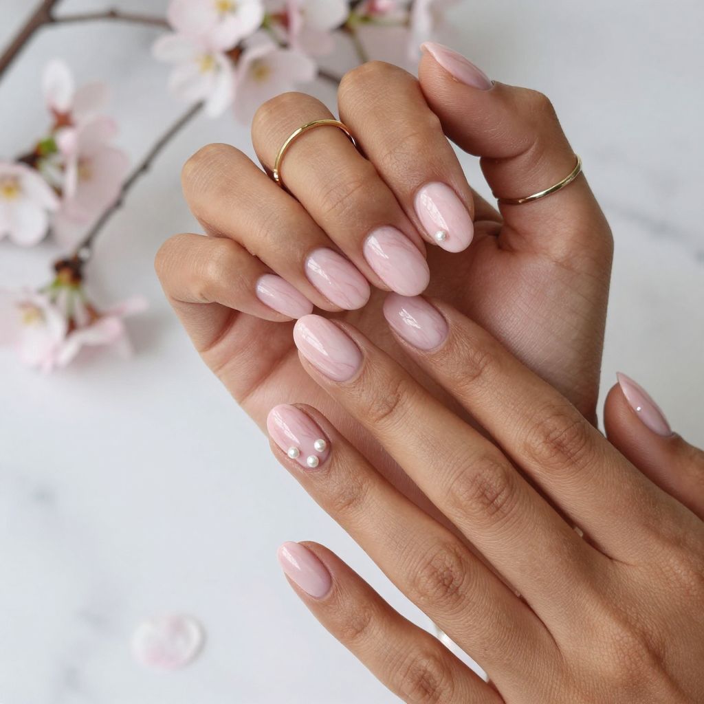 Blush Pink Marble with Pearl Accents
