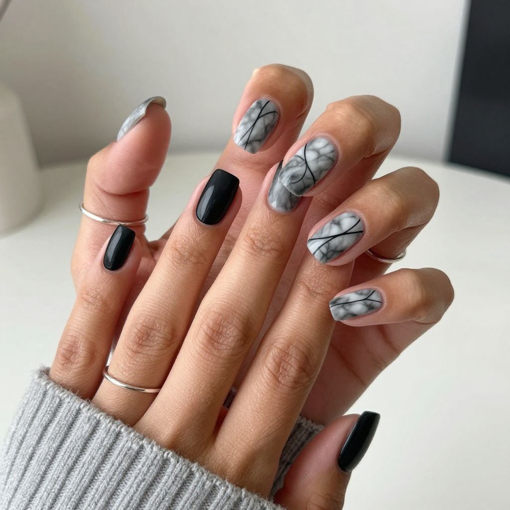 Smoky Grey Marble and Minimalist Black