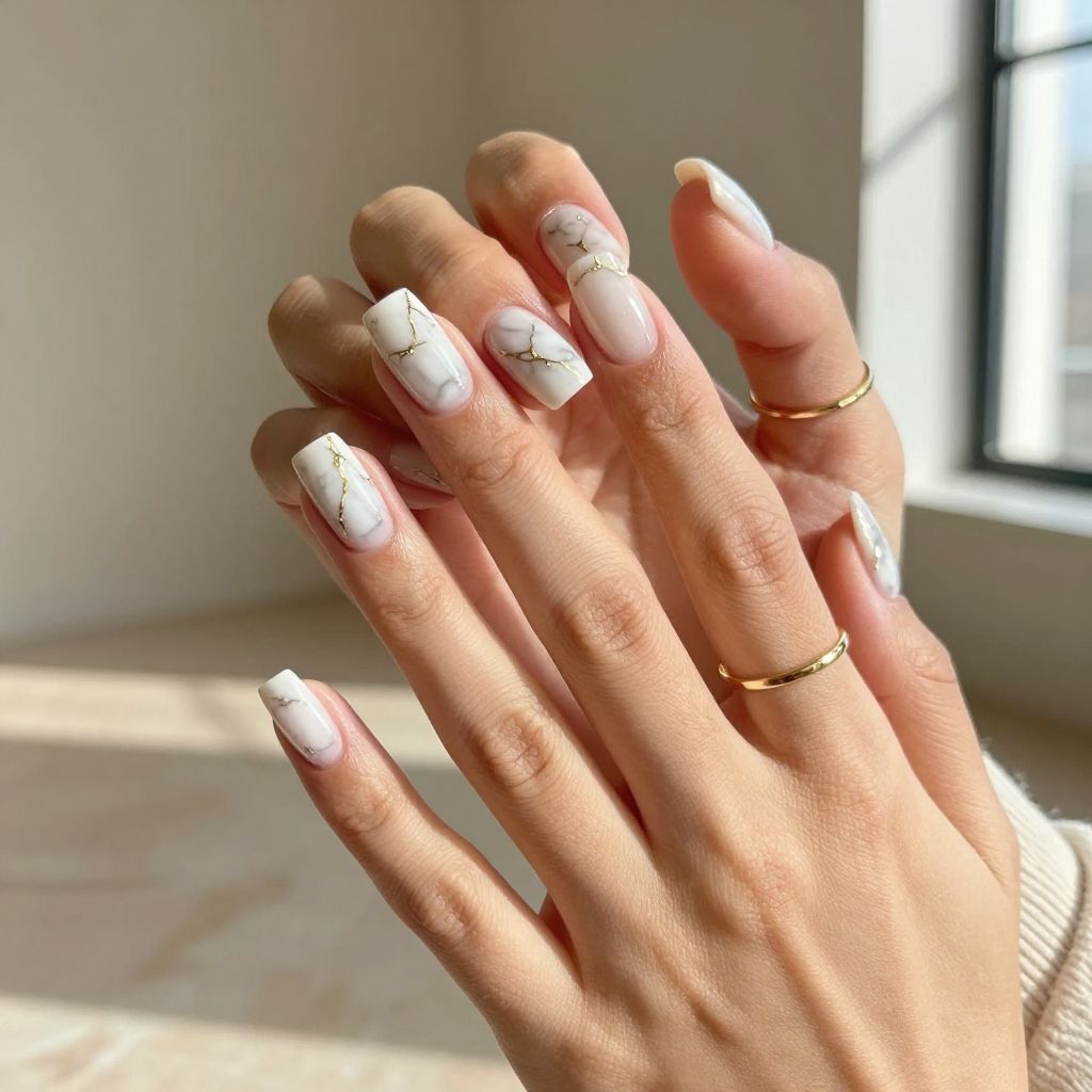 White Marble and Gold Veins