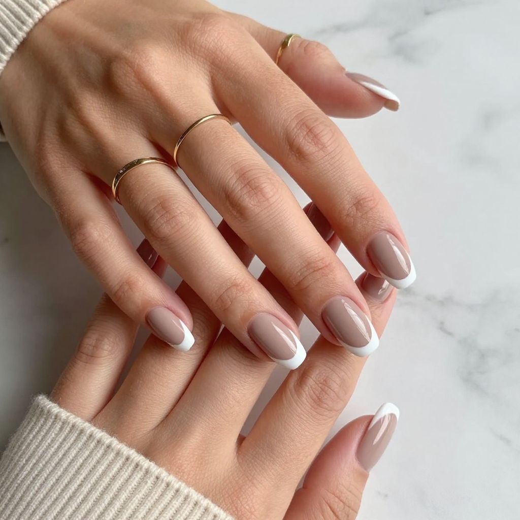 Matte Taupe with Glossy French Tips