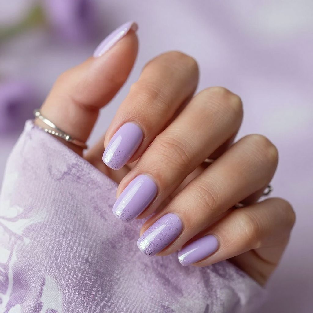Soft Lavender with Silver Glitter Tips