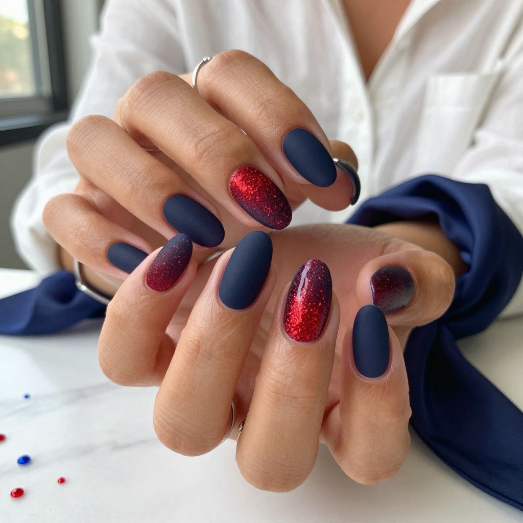 Navy with Red Glitter Gradient