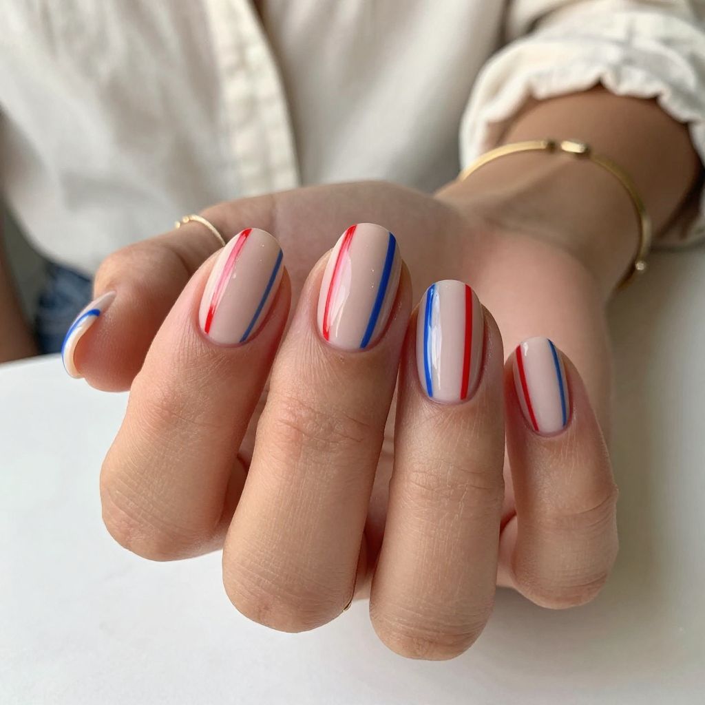 Striped Red and Blue with Nude Base