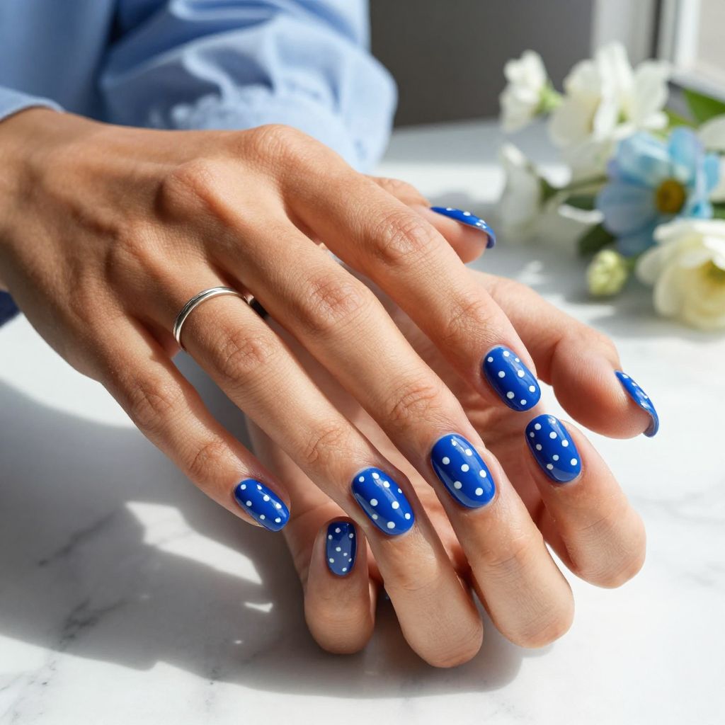 Glossy Blue with White Polka Dots