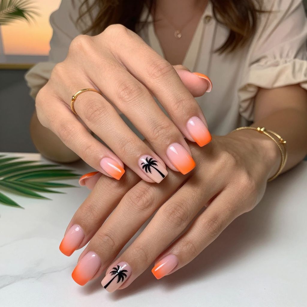 Sunset Ombre With Palm Silhouettes