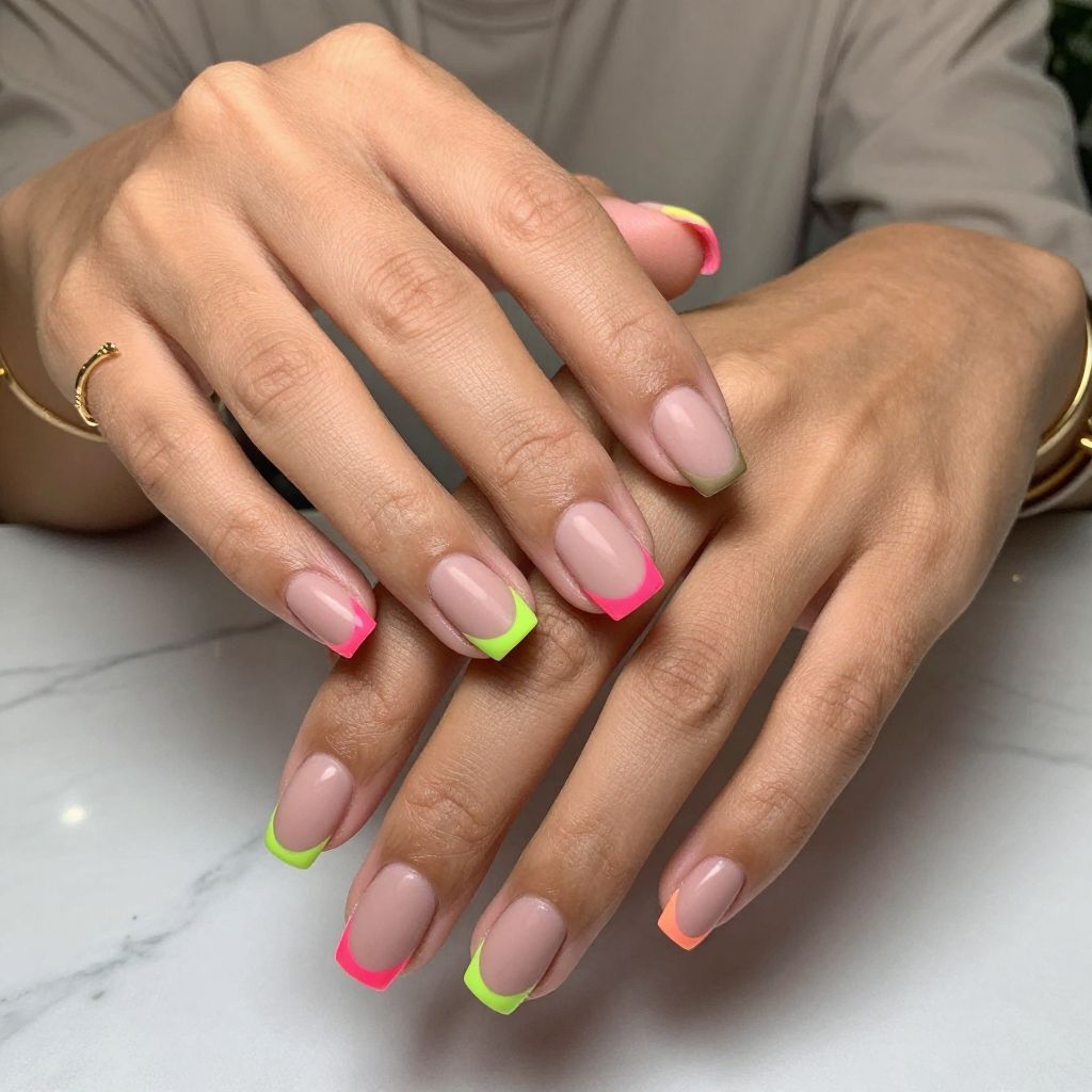 Neon Tips on Matte Nude