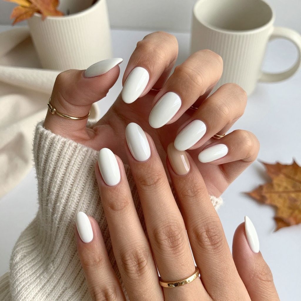 Milky White Almond Nails