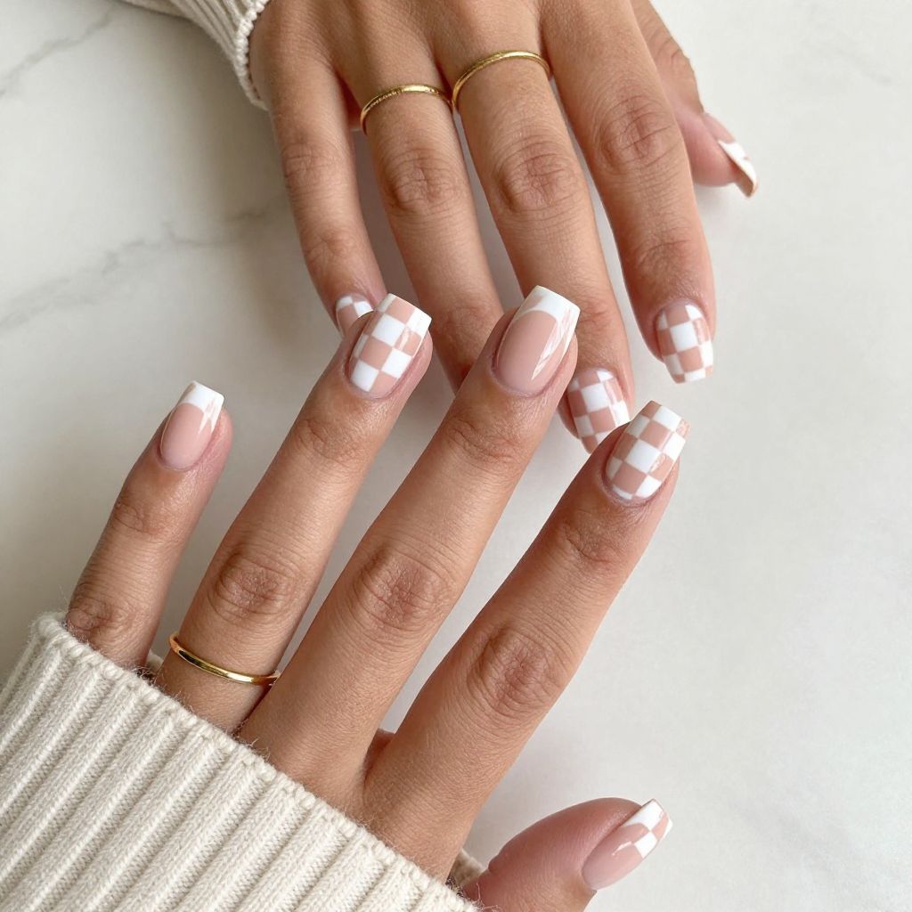Nude and White Checkerboard Chic