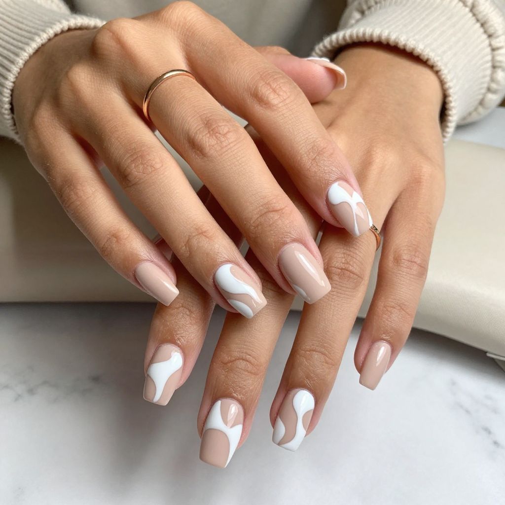 Matte Nude with Glossy White Abstracts