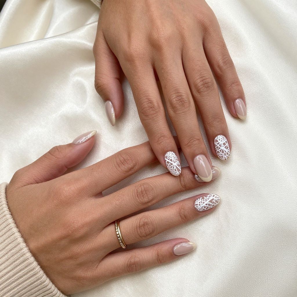 Nude Base with White Lace Detail