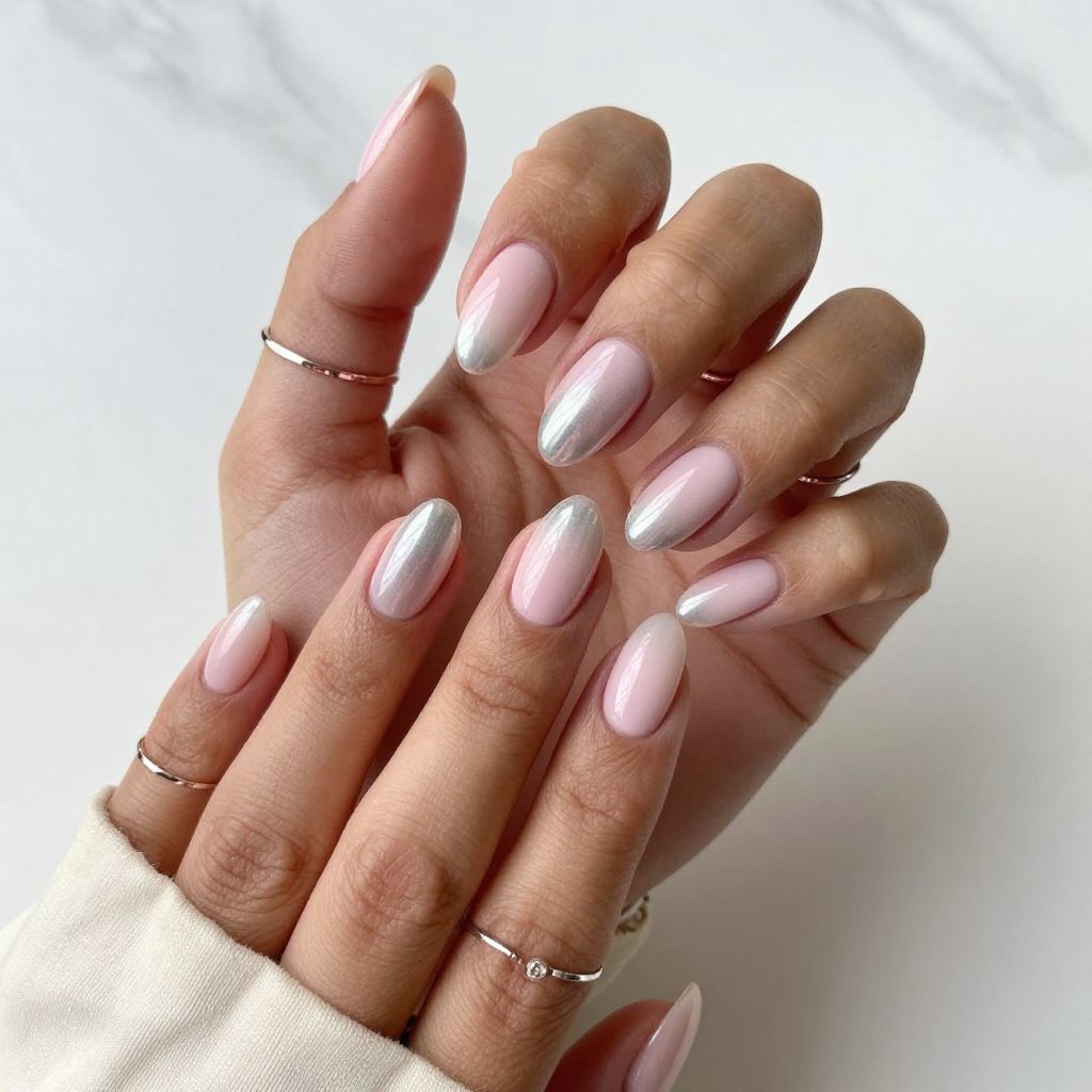 Soft Pink to Silver Ombre Chrome