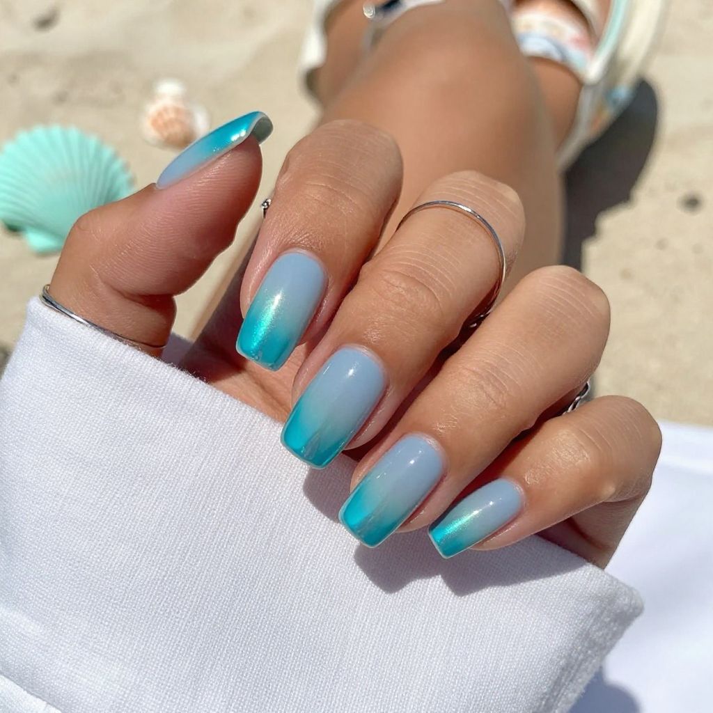 Baby Blue to Chrome Turquoise Ombre with Glossy Finish