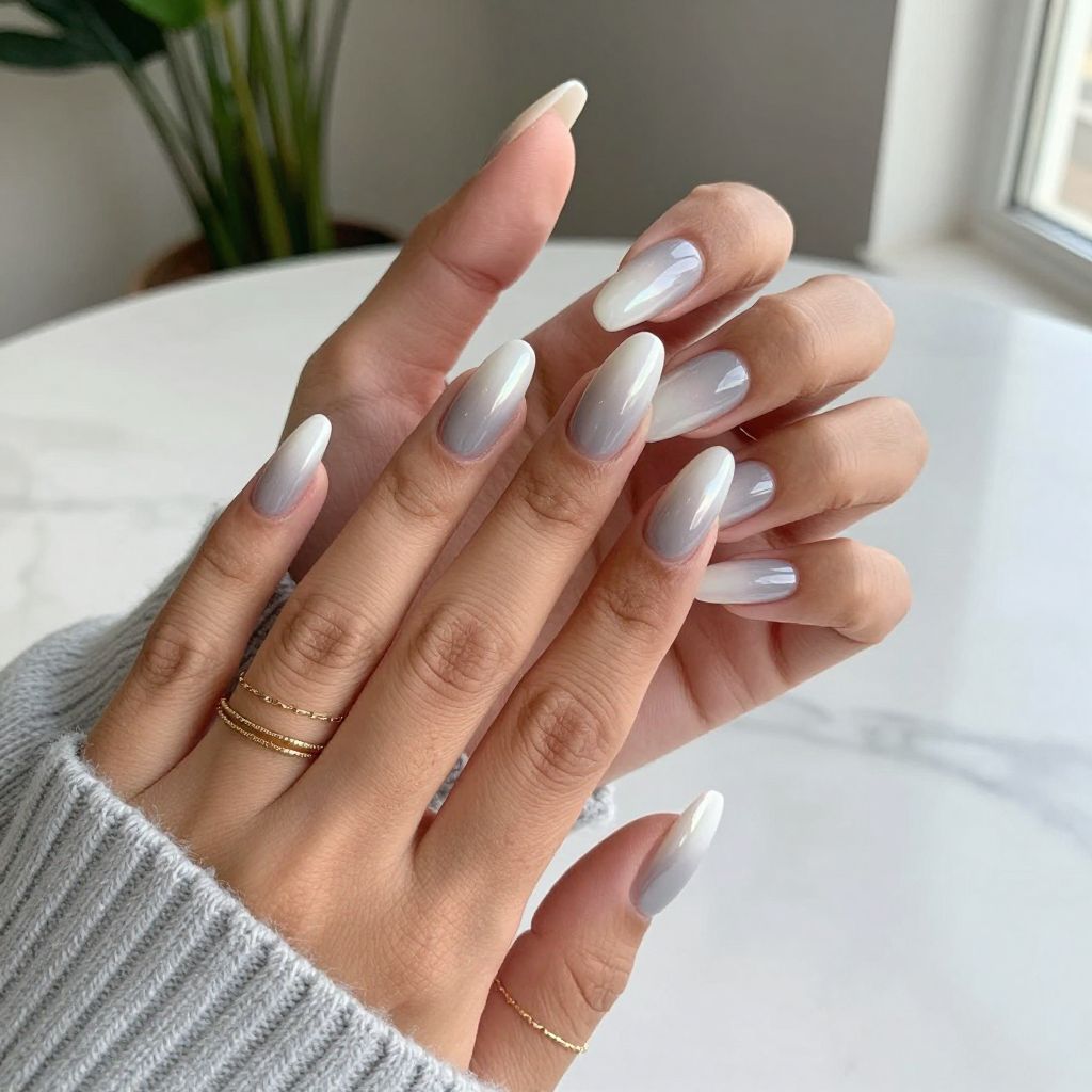 Soft Grey to Chrome Pearl White Ombre