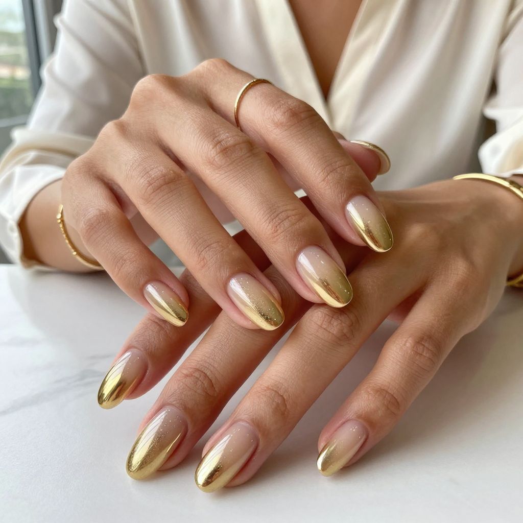 Champagne Gold Ombre Chrome with Subtle Glitter