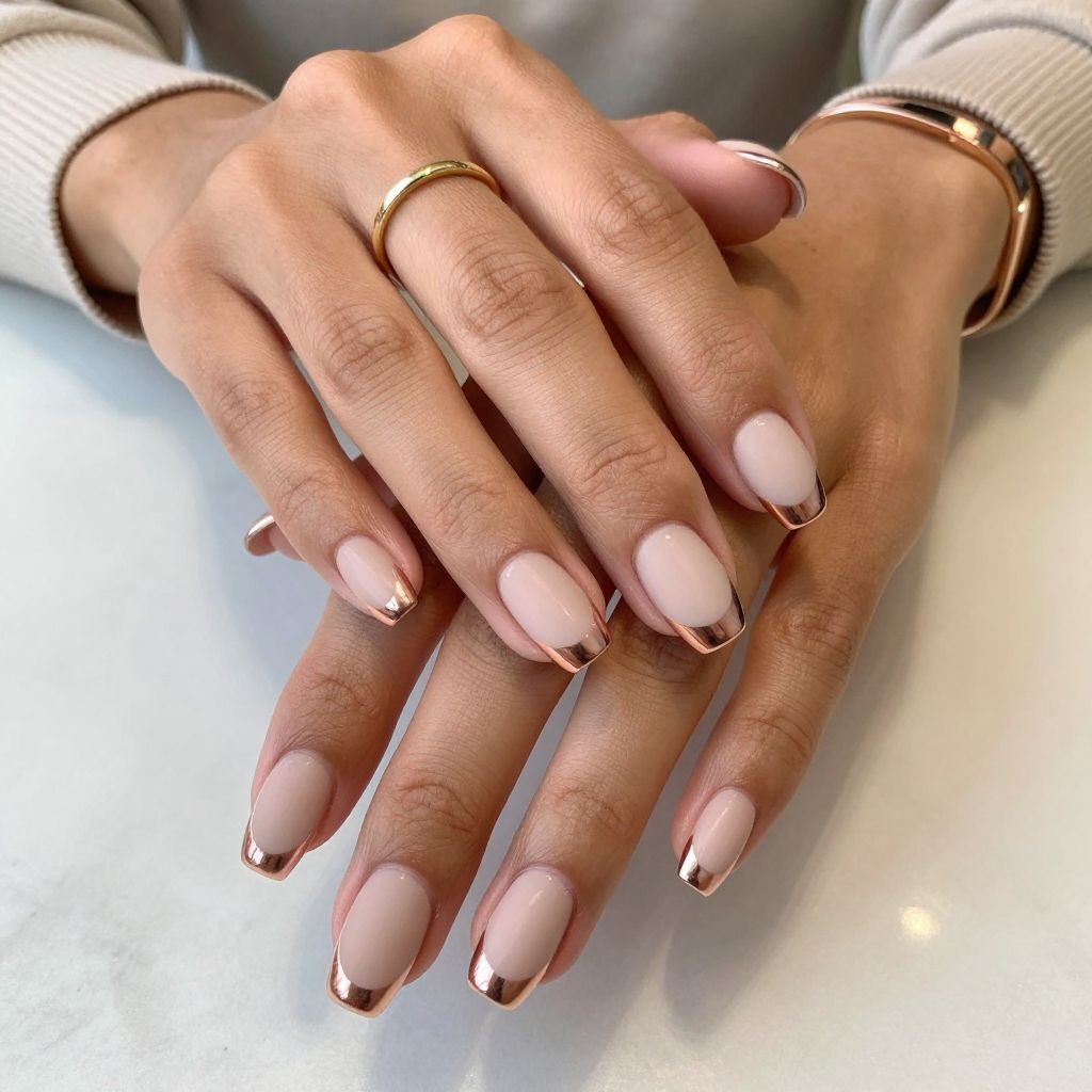 Matte Nude to Rose Gold Chrome Ombre