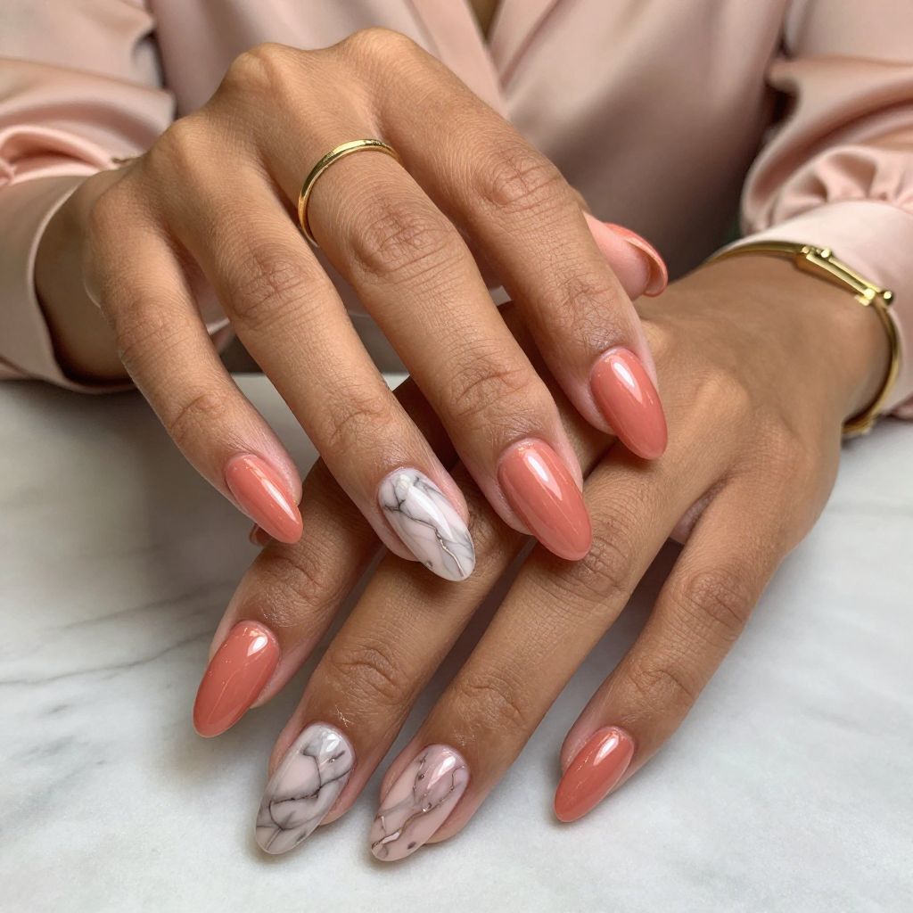 Coral to Rose Gold Ombre Chrome with Marble Accents