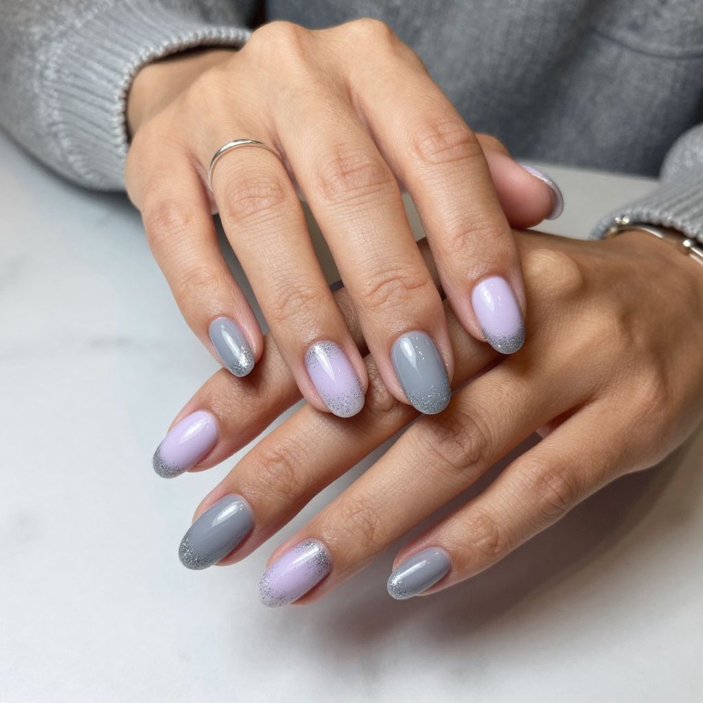 Grey to Lilac Ombre With Glitter Tips