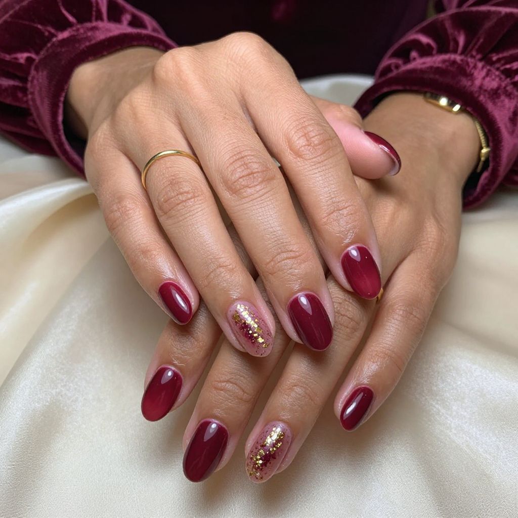 Burgundy to Wine Ombré with Gold Flakes