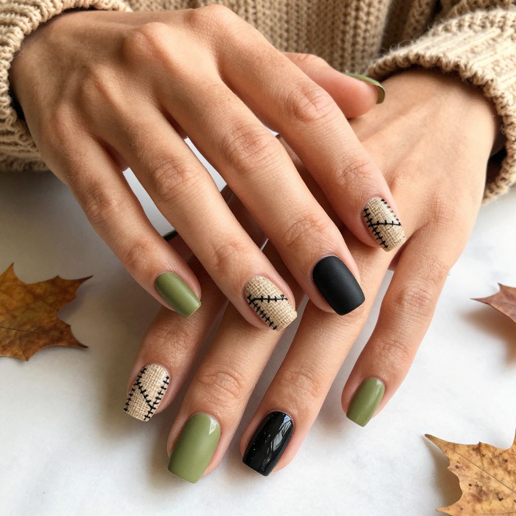 Oogie Boogie Inspired Patchwork Nails