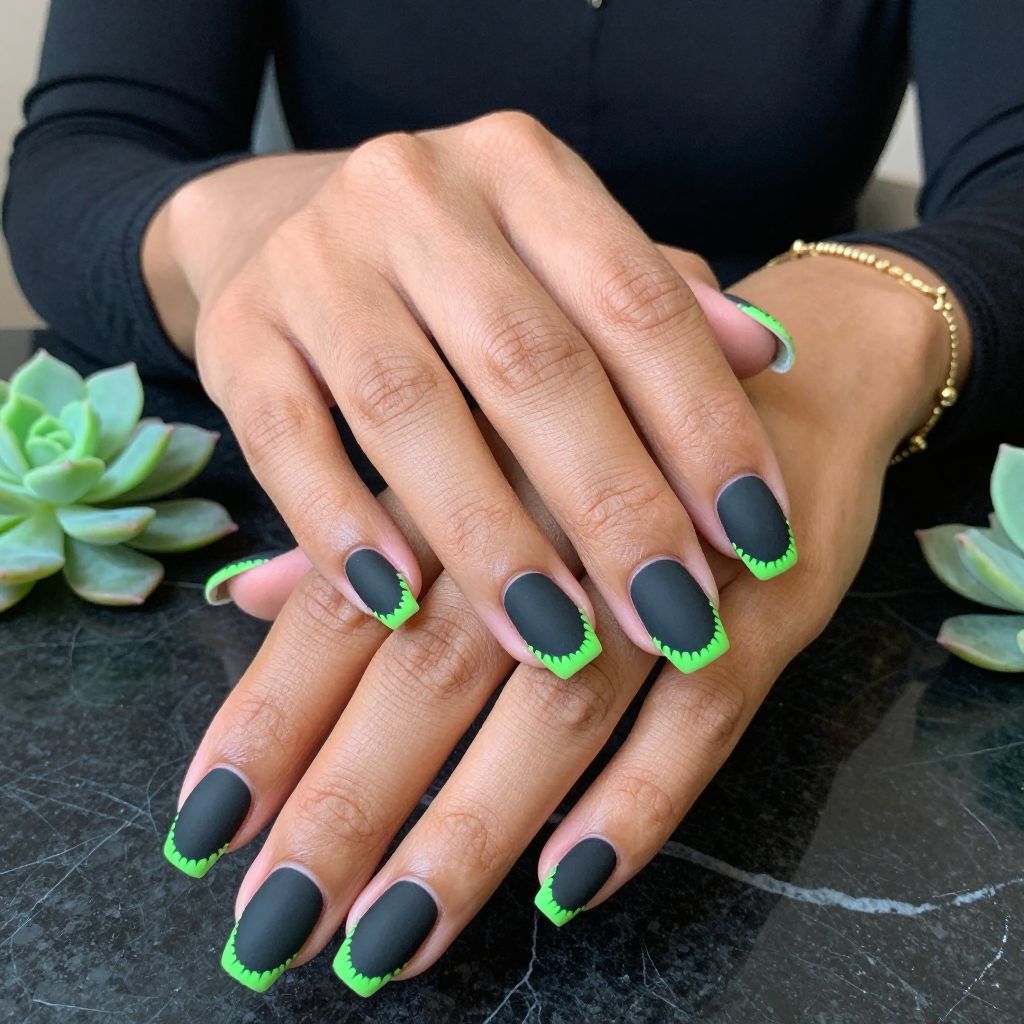 Oogie Boogie Inspired Neon Outline Nails