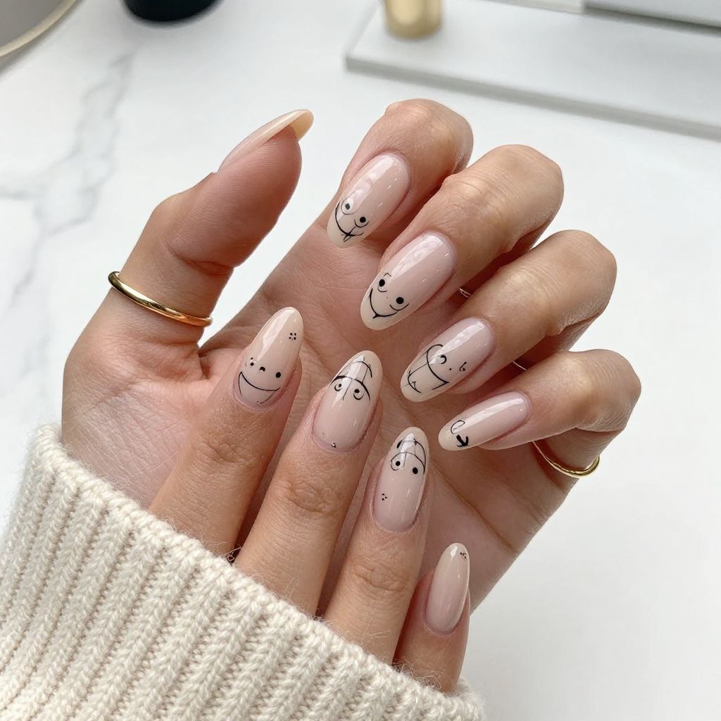 Oogie Boogie Minimalist Line Art nails
