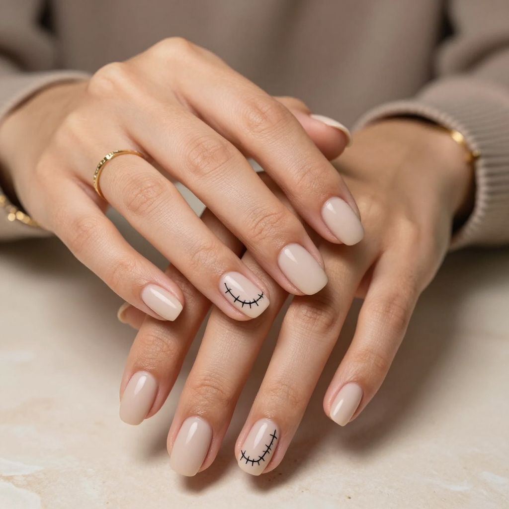 Oogie Boogie Stitch Art and Soft Nude Combo nails