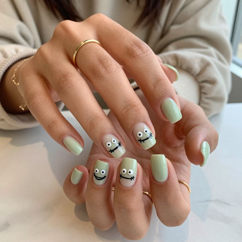 Oogie Boogie's Face Nail Art Close-Up nails