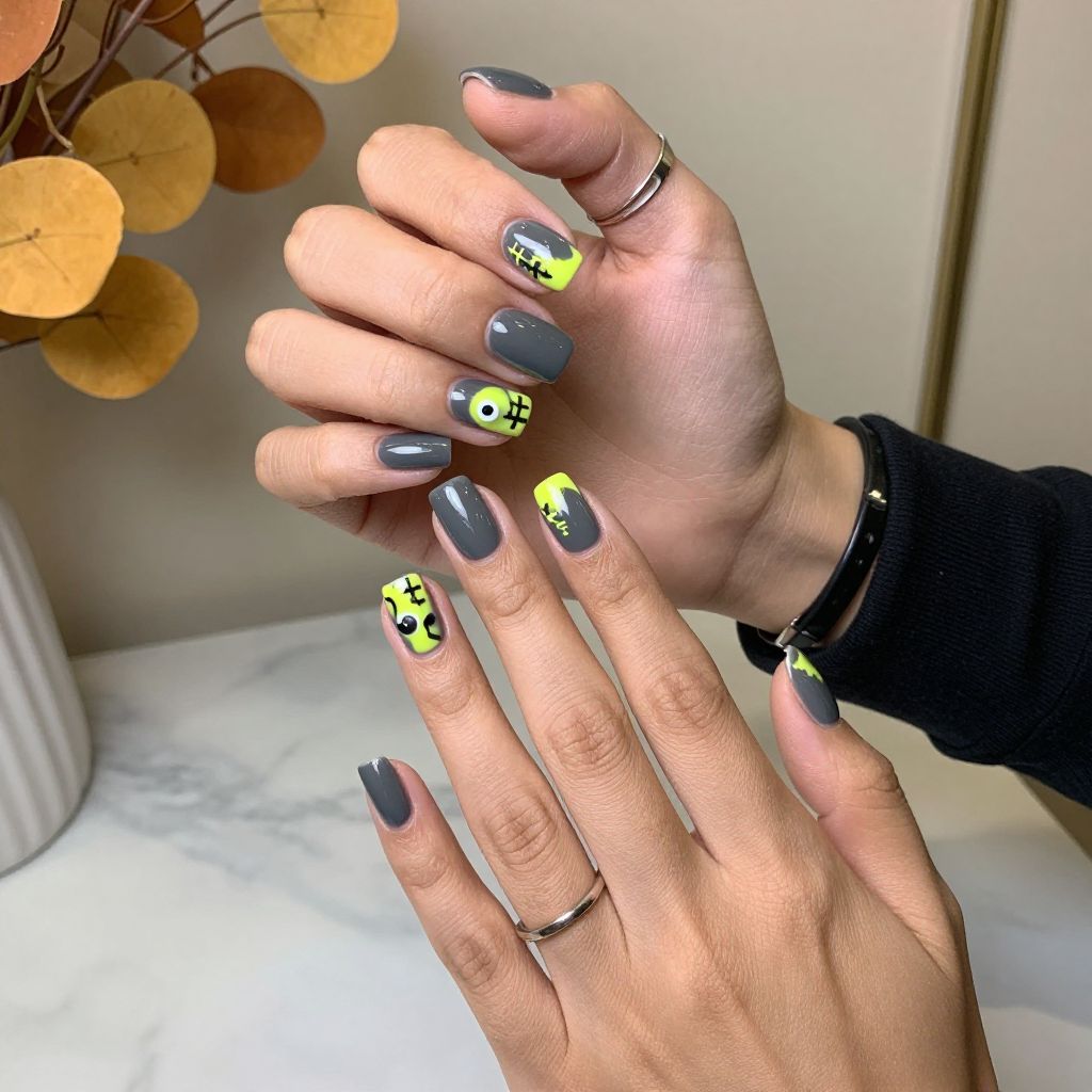 Oogie Boogie Charcoal and Yellow Contrast nails