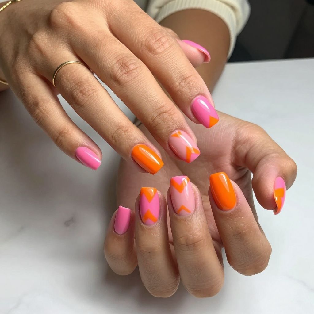Bright Pink and Tangerine Chevron
