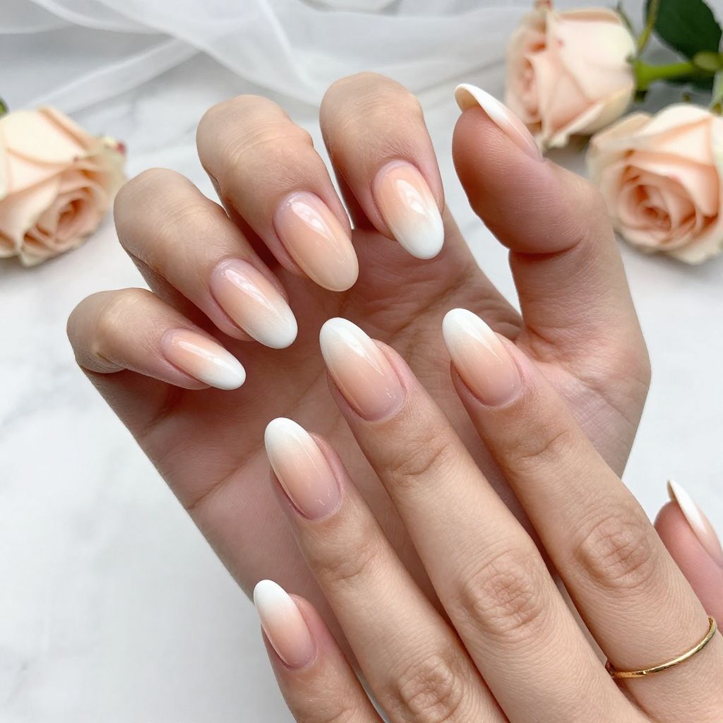Soft Peach Ombre with White Tips