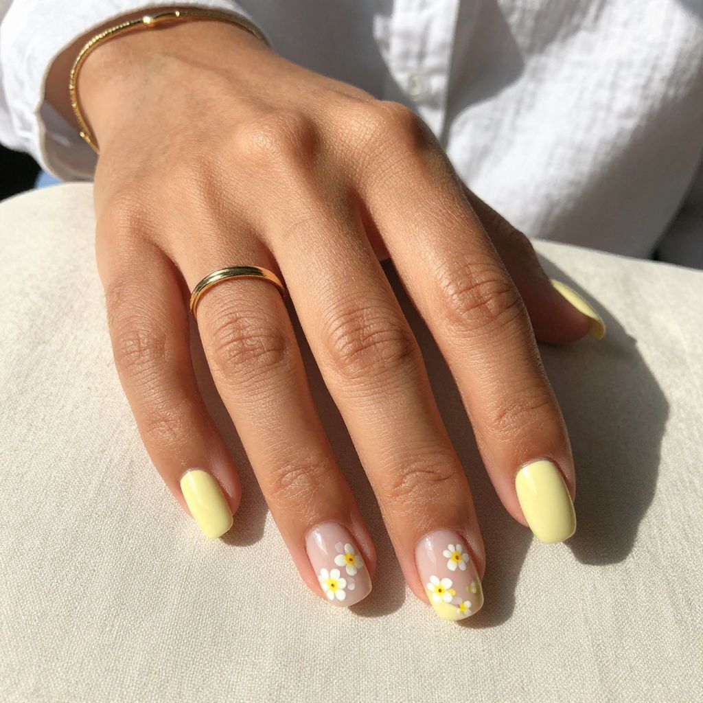 Pale Yellow Floral French Tips