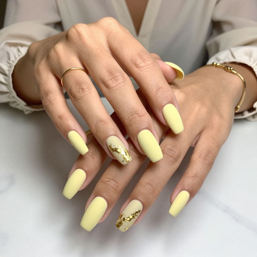 Pale Yellow Matte with Gold Foil Tips