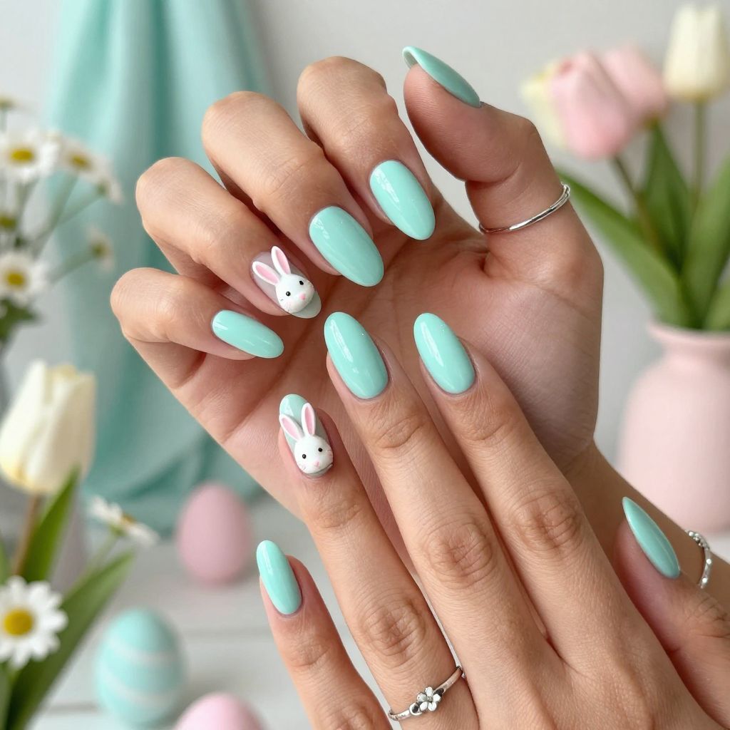Soft Aqua with 3D Bunny Embellishments