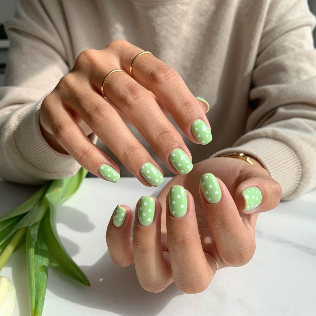 Pistachio Green with Polka Dots
