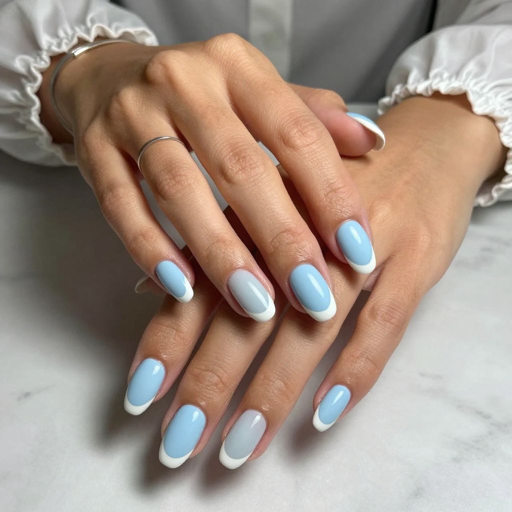 Powder Blue with Matte White Tips