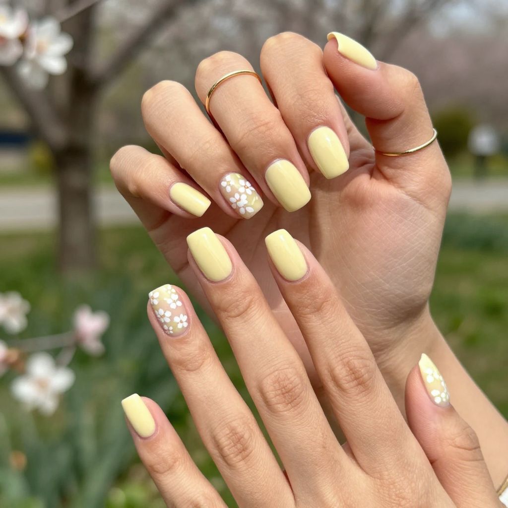 Pale Yellow with Subtle Floral Accents