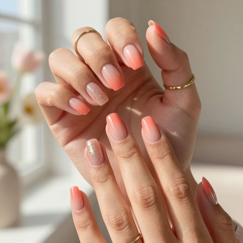 Soft Coral Ombre with Glitter Accent