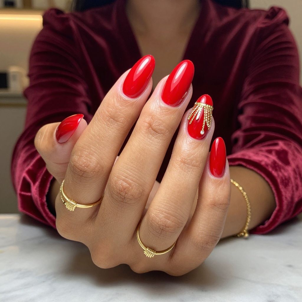 Classic Rouge with Gold Tassels Nails