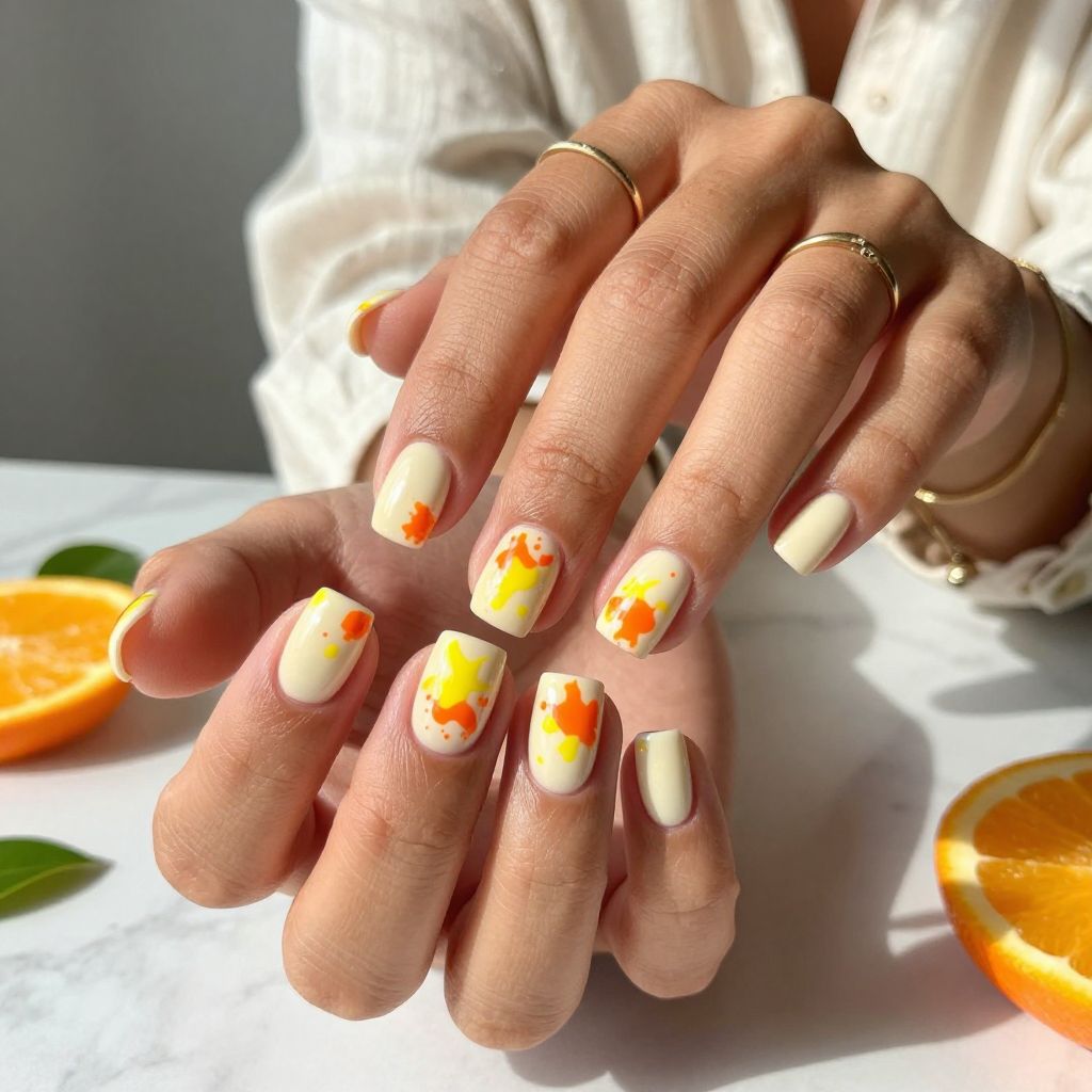 Fiery Citrus Splash Nails