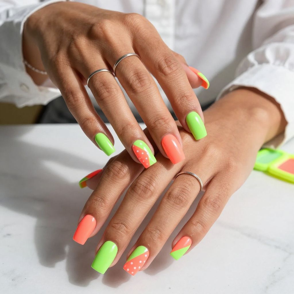 Geometric Neon Pop Nails