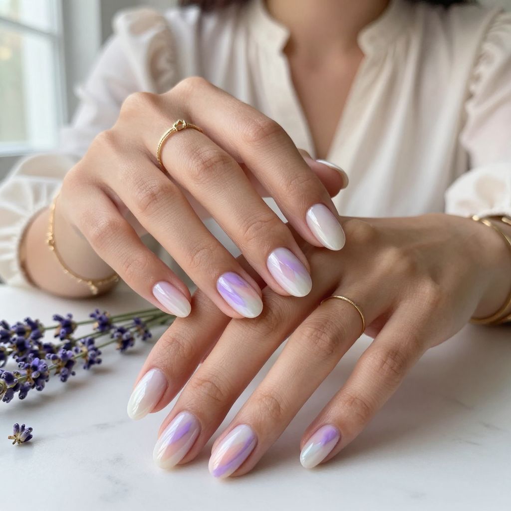 Pearlescent Swirl Fantasy Nails