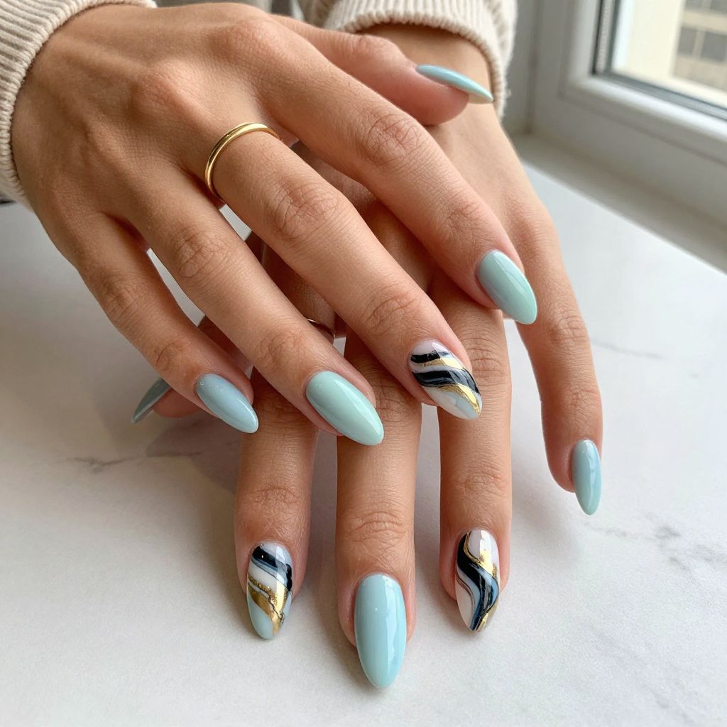 Abstract Strokes on Pastel Base Nails