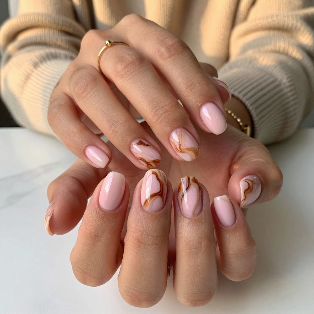Pale Pink and Brown Marble Fusion